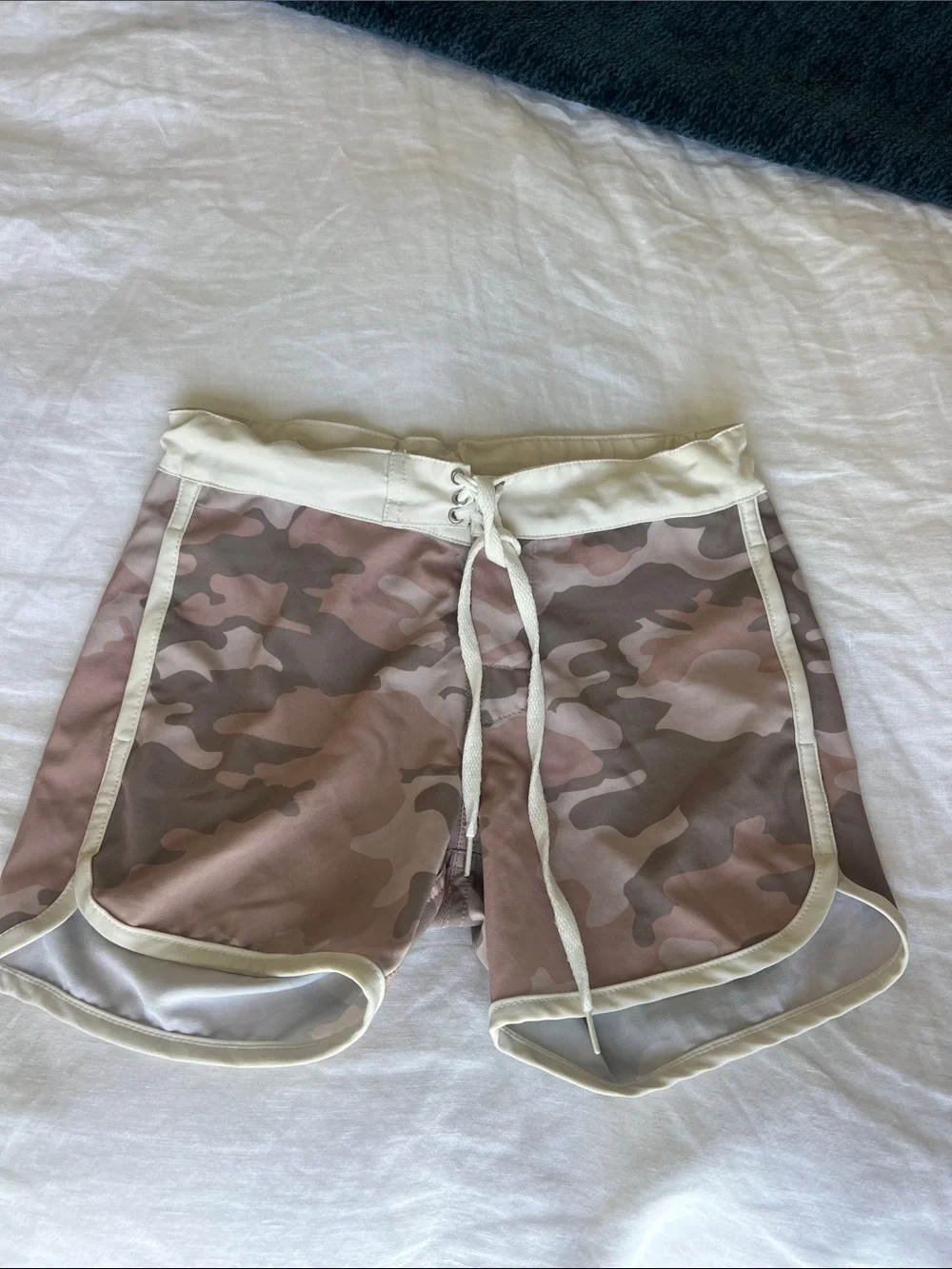 acacia swimwear Pink Camo Kids Swim Trunks with Cream Trim